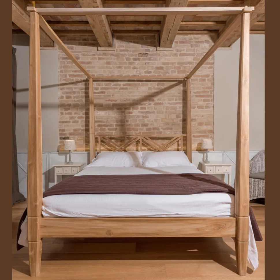 Letto Matrimoniale 180x200 con Baldacchino in Legno Teak Massello - Tempera