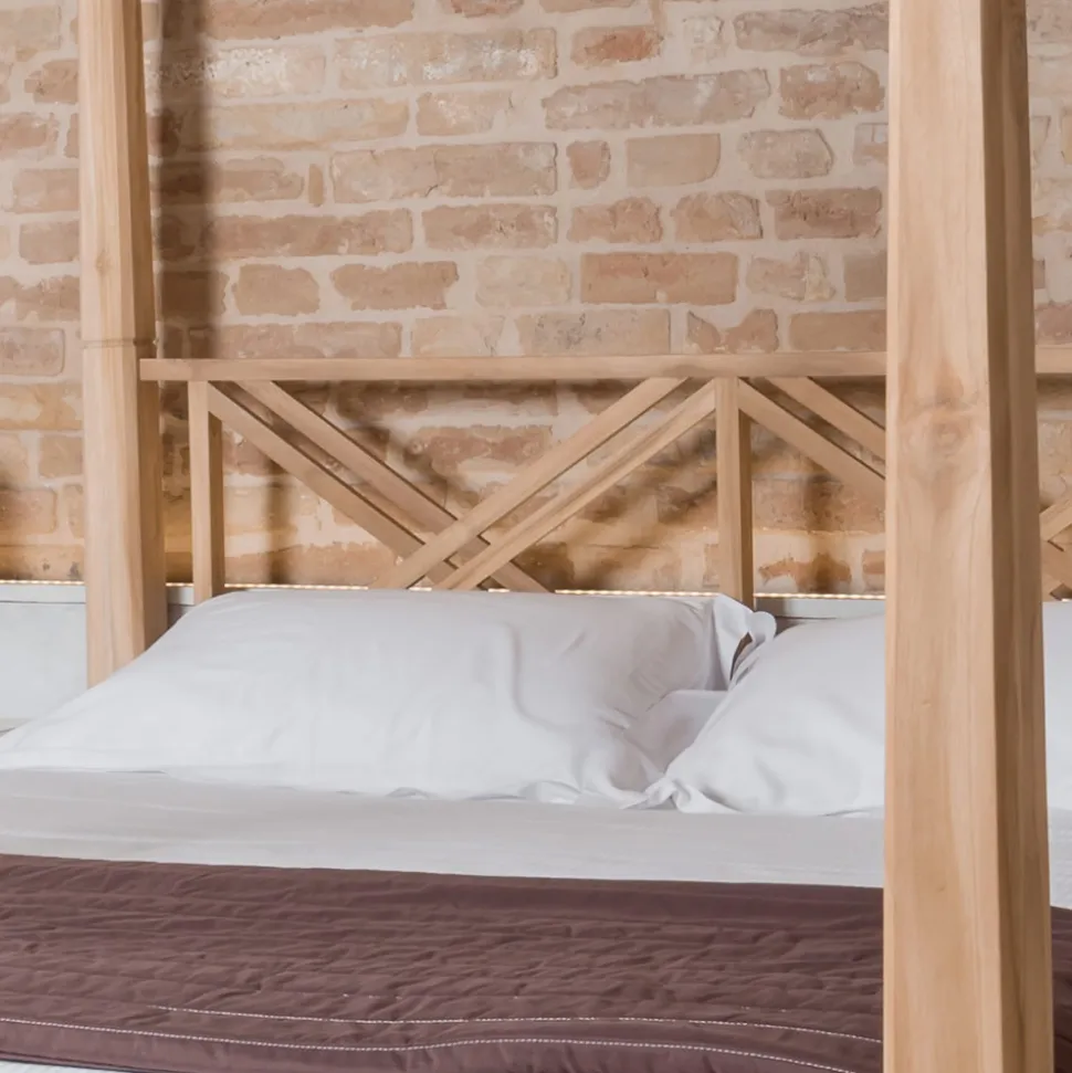 Letto Matrimoniale 160x200 con Baldacchino in Legno Teak Massello - Acquarello