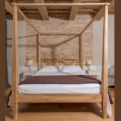Letto Matrimoniale 160x200 con Baldacchino in Legno Teak Massello - Acquarello