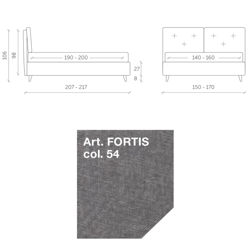 Letto Matrimoniale 160x190 con Bottoncini Decorativi nei Cuscinoni - Raggi