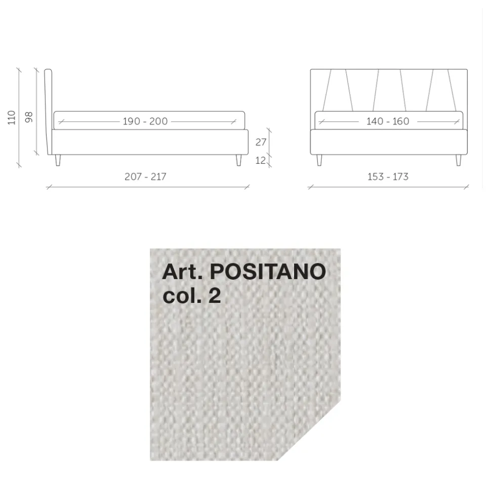 Letto Matrimoniale 160x190 con Profili Cordonati Obliqui nella Testata - Euforie
