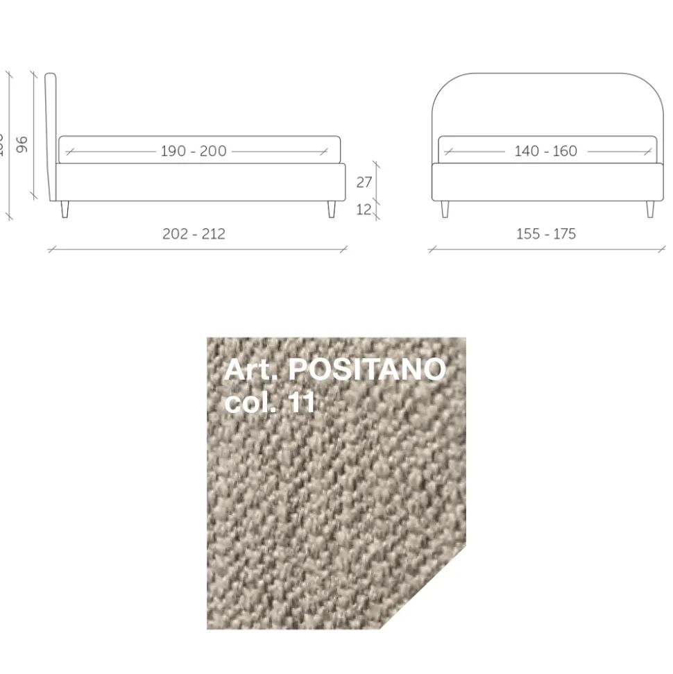 Letto Matrimoniale 160x190 con Testata a Linee Ricurve Made in Italy - Oriente