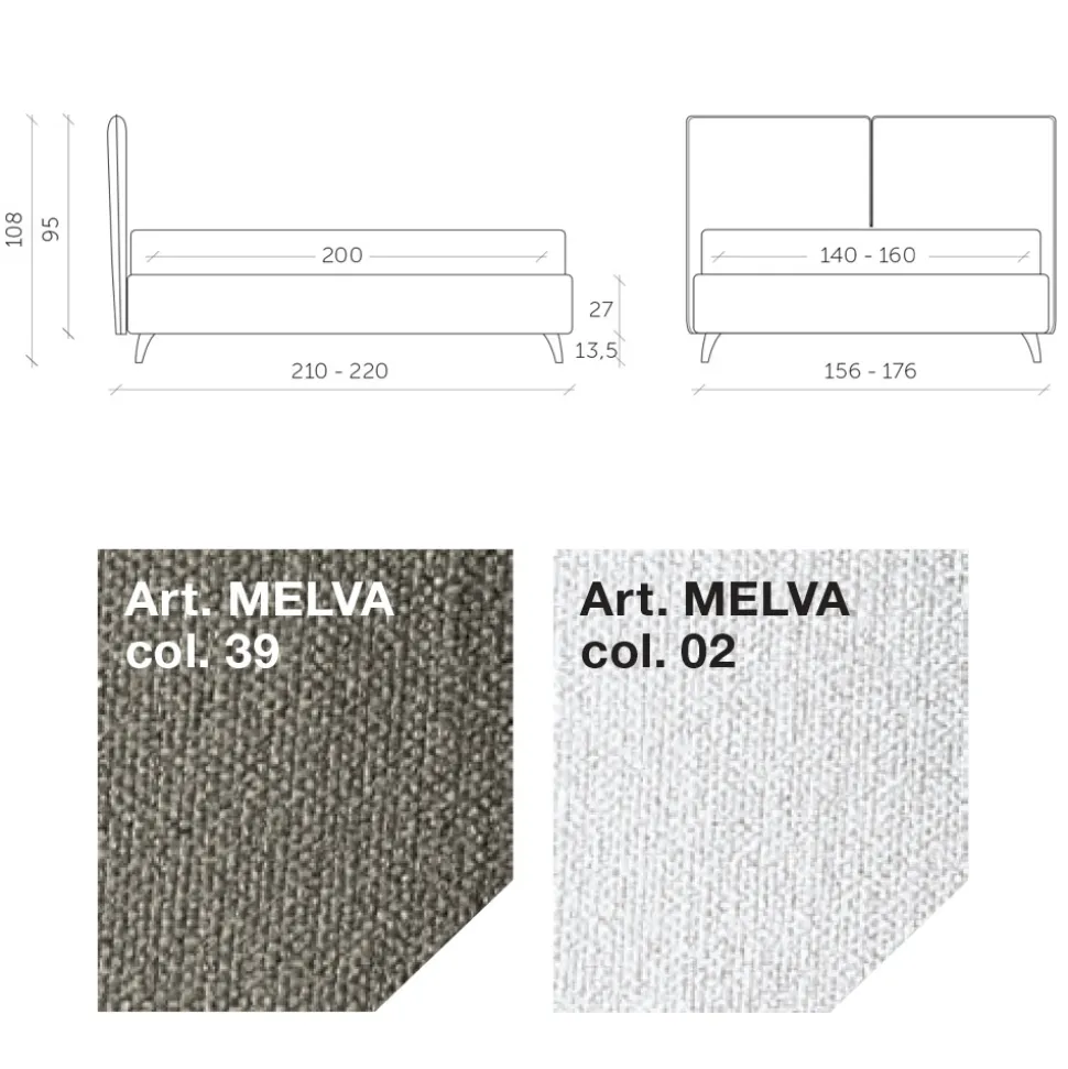 Letto Matrimoniale 160x190 con Testata Divisa Centralmente Made in Italy - Celesti