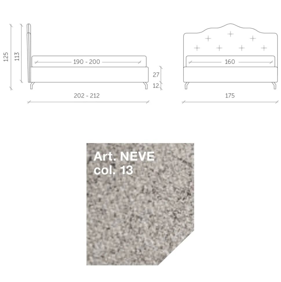 Letto Matrimoniale 160x190 con Testata a Balza Perimetrale e Bottoni - Riposo