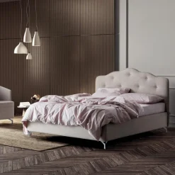 Letto Matrimoniale 160x190 con Testata a Balza Perimetrale e Bottoni - Riposo
