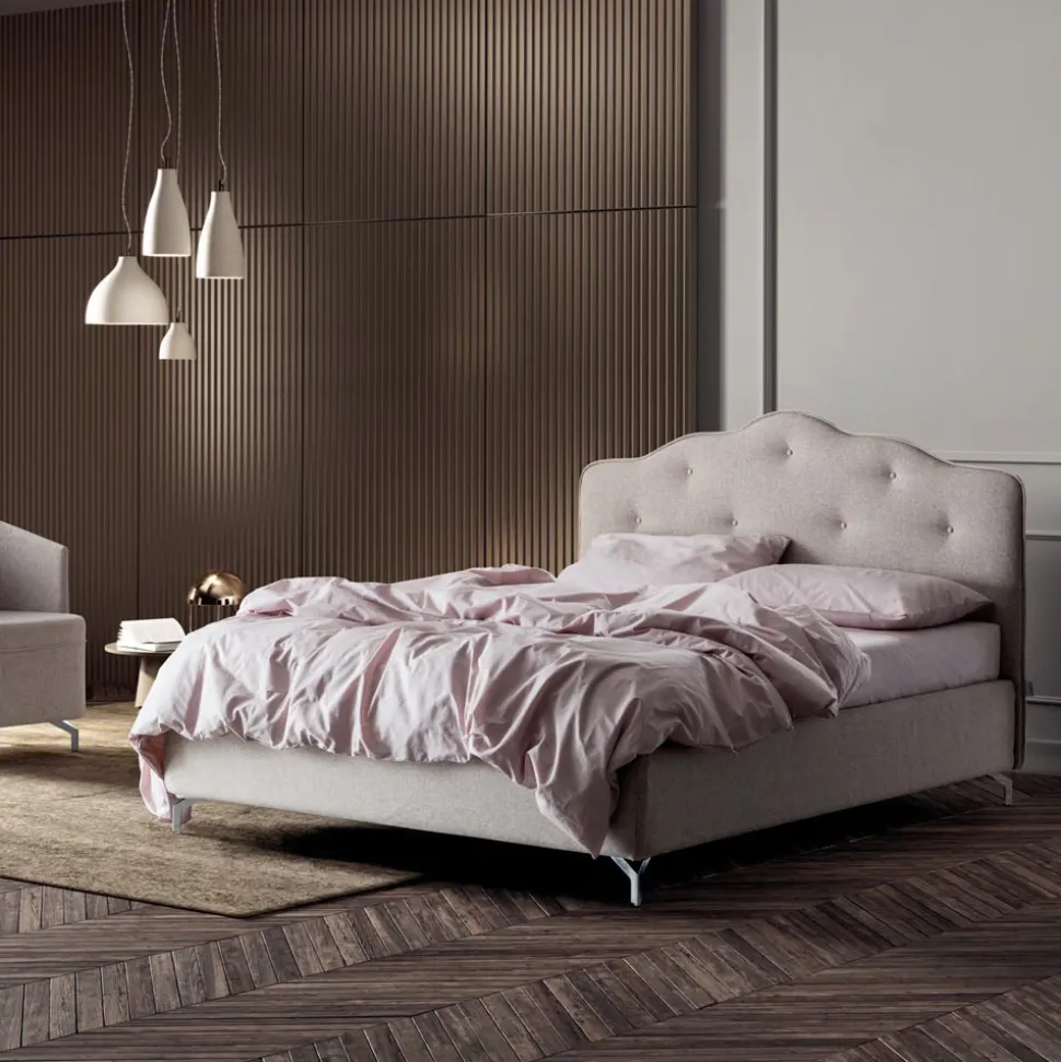 Letto Matrimoniale 160x190 con Testata a Balza Perimetrale e Bottoni - Riposo