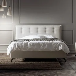 Letto Matrimoniale 160x190 in Tessuto con Testata con Bottoni Made in Italy - Sogni
