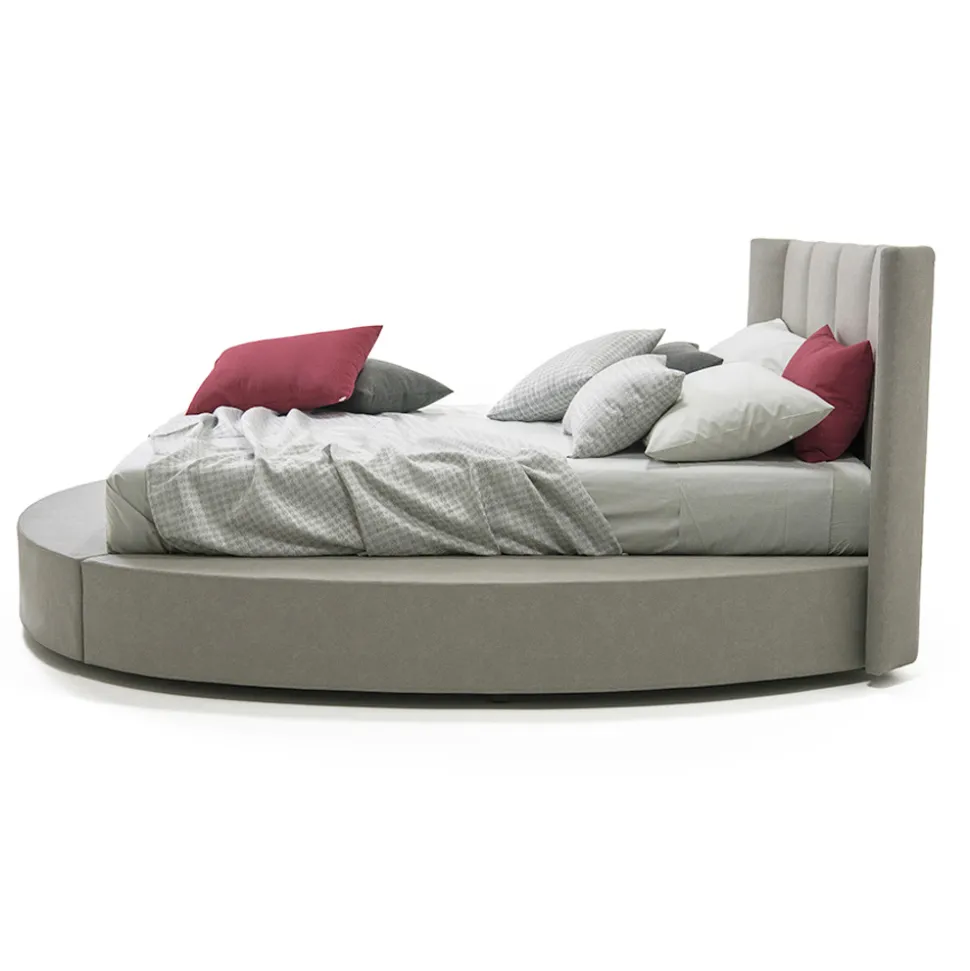Letto Rotondo Matrimoniale con Box Contenitore in Ecopelle o Tessuto – Romantico
