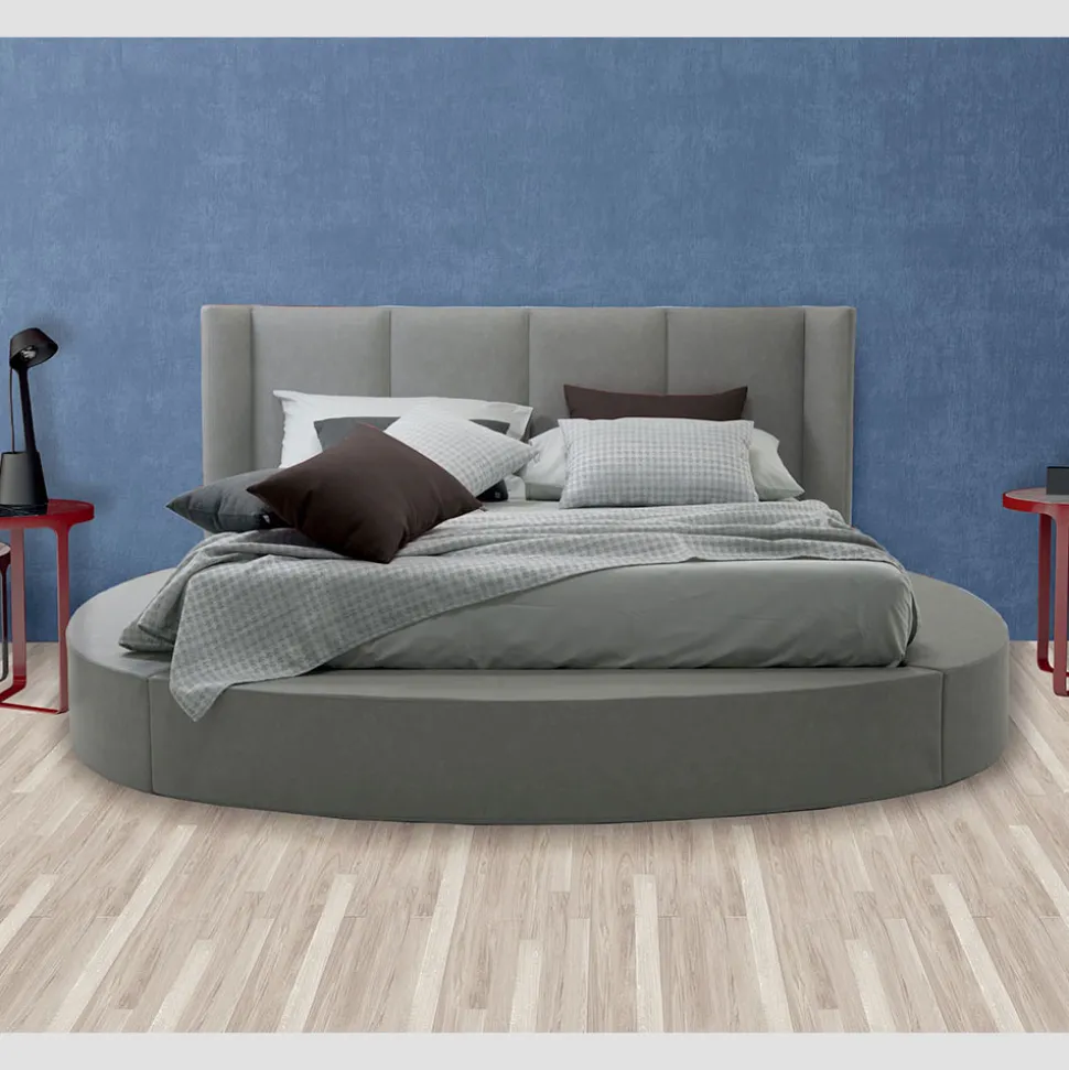Letto Rotondo Matrimoniale con Box Contenitore in Ecopelle o Tessuto – Romantico