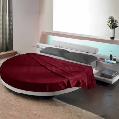 Letto Rotondo Matrimoniale Rivestito in Ecopelle, Design Made in Italy - Vesio