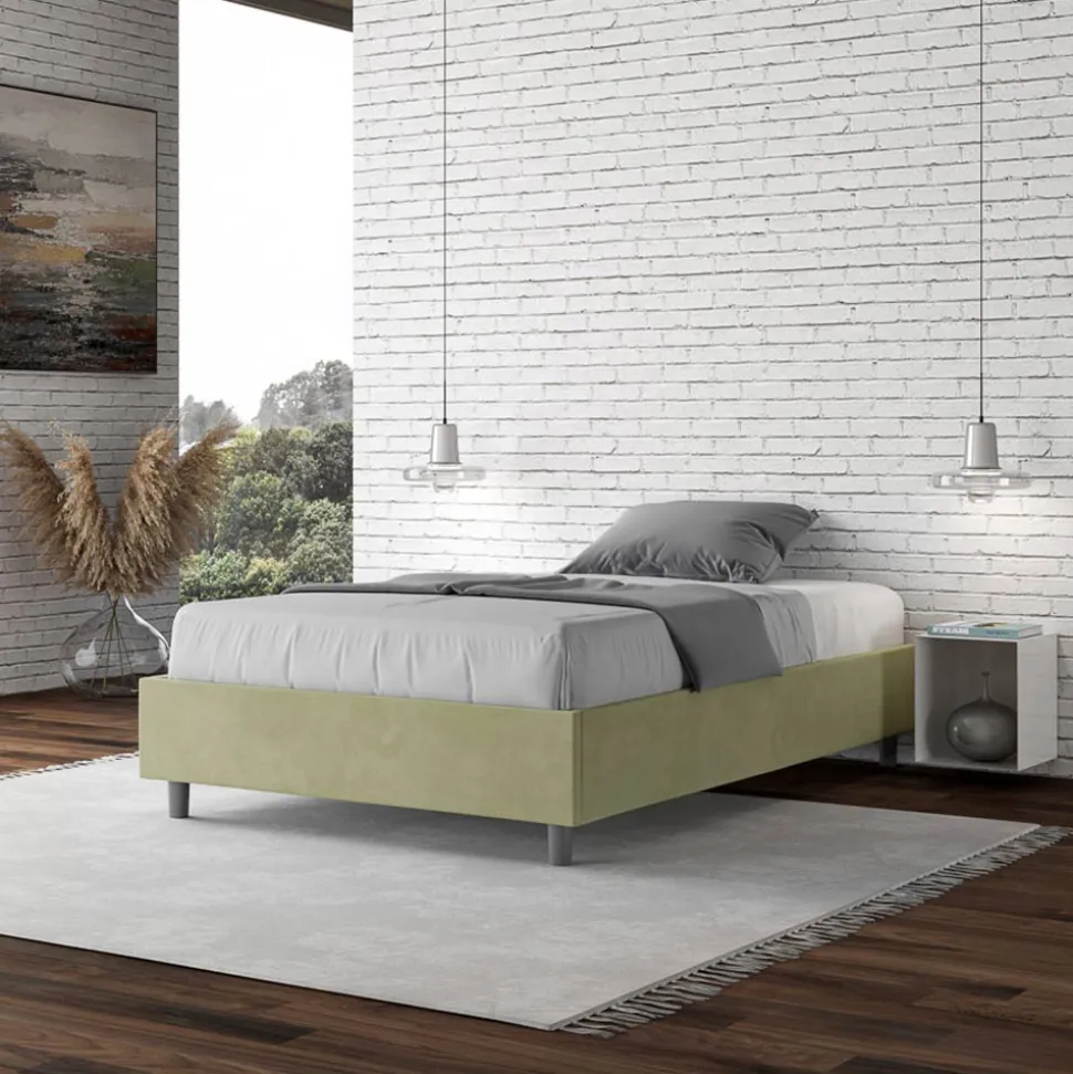 Letto Una Piazza e Mezzo 120x200 cm Rivestito in Microfibra Made in Italy - Atleta