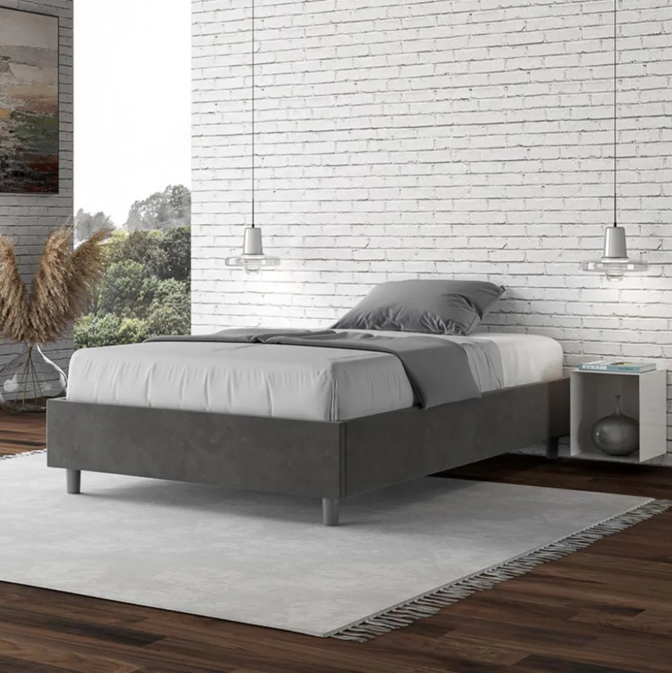Letto Una Piazza e Mezzo 120x200 cm Rivestito in Microfibra Made in Italy - Atleta