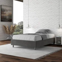Letto Una Piazza e Mezzo 140x200 cm Rivestito in Microfibra Made in Italy - Atleta