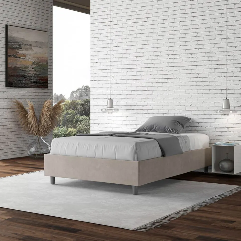 Letto Una Piazza e Mezzo 140x200 cm Rivestito in Microfibra Made in Italy - Atleta