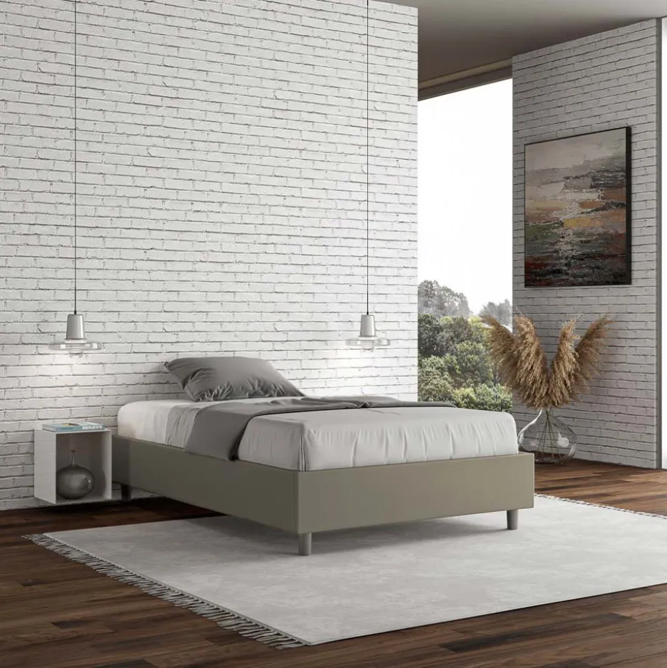Letto Una Piazza e Mezzo 140x200 cm Rivestito in Similpelle Made in Italy - Atleta