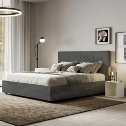 Letto 160x200 cm con Testata a Rettangoli in Microfibra Made in Italy - Brina