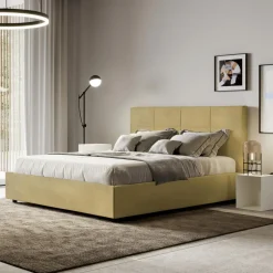 Letto 160x200 cm con Testata a Rettangoli in Microfibra Made in Italy - Brina
