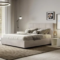 Letto 160x200 cm con Testata a Rettangoli in Microfibra Made in Italy - Brina