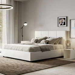 Letto 160x200 cm con Testata a Rettangoli in Similpelle Made in Italy - Brina
