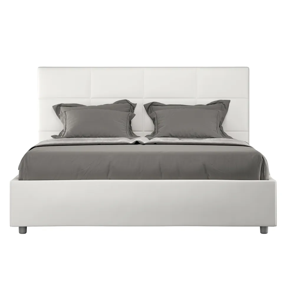 Letto 160x200 cm con Testata a Rettangoli in Similpelle Made in Italy - Brina