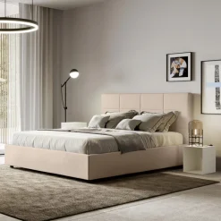 Letto 160x200 cm con Testata a Rettangoli in Similpelle Made in Italy - Brina