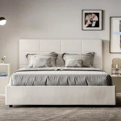 Letto 160x200 cm con Testata a Rettangoli in Similpelle Made in Italy - Brina