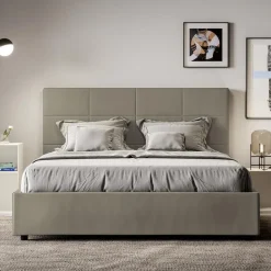 Letto 160x200 cm con Testata a Rettangoli in Similpelle Made in Italy - Brina