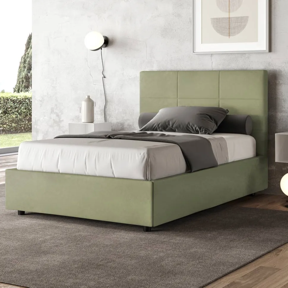 Letto 120x200 cm con Testata a Rettangoli in Microfibra Made in Italy - Brina