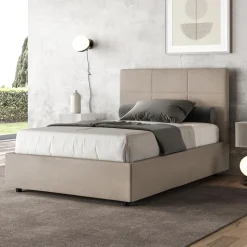 Letto 120x200 cm con Testata a Rettangoli in Microfibra Made in Italy - Brina