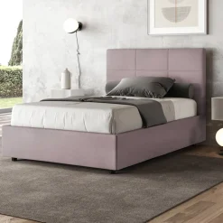 Letto 120x200 cm con Testata a Rettangoli in Microfibra Made in Italy - Brina