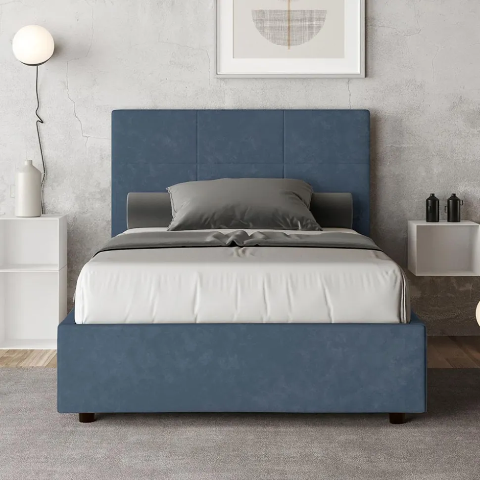 Letto 120x200 cm con Testata a Rettangoli in Microfibra Made in Italy - Brina
