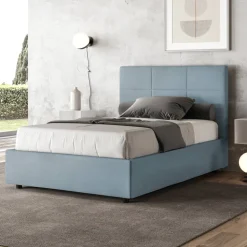 Letto 120x200 cm con Testata a Rettangoli in Microfibra Made in Italy - Brina