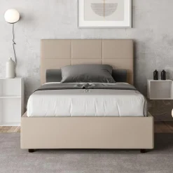 Letto 120x200 cm con Testata a Rettangoli in Similpelle Made in Italy - Brina