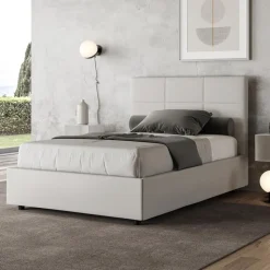 Letto 120x200 cm con Testata a Rettangoli in Similpelle Made in Italy - Brina