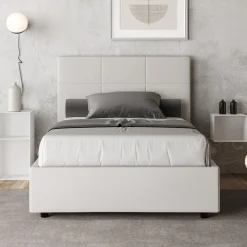 Letto 120x200 cm con Testata a Rettangoli in Similpelle Made in Italy - Brina