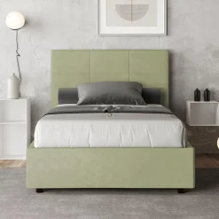Letto 140x200 cm con Testata a Rettangoli in Microfibra Made in Italy - Brina