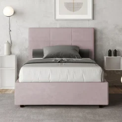 Letto 140x200 cm con Testata a Rettangoli in Microfibra Made in Italy - Brina