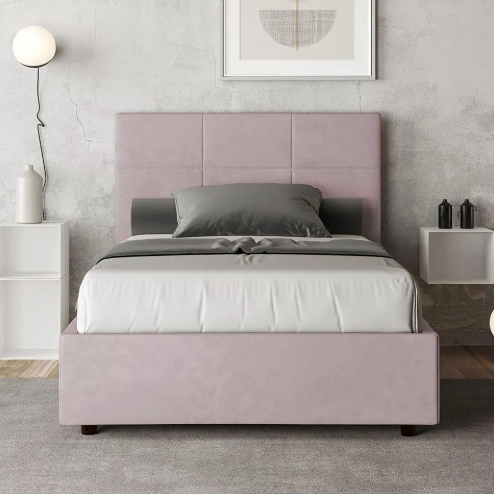 Letto 140x200 cm con Testata a Rettangoli in Microfibra Made in Italy - Brina
