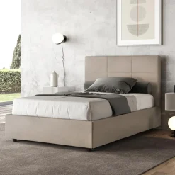 Letto 140x200 cm con Testata a Rettangoli in Microfibra Made in Italy - Brina