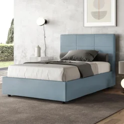 Letto 140x200 cm con Testata a Rettangoli in Microfibra Made in Italy - Brina