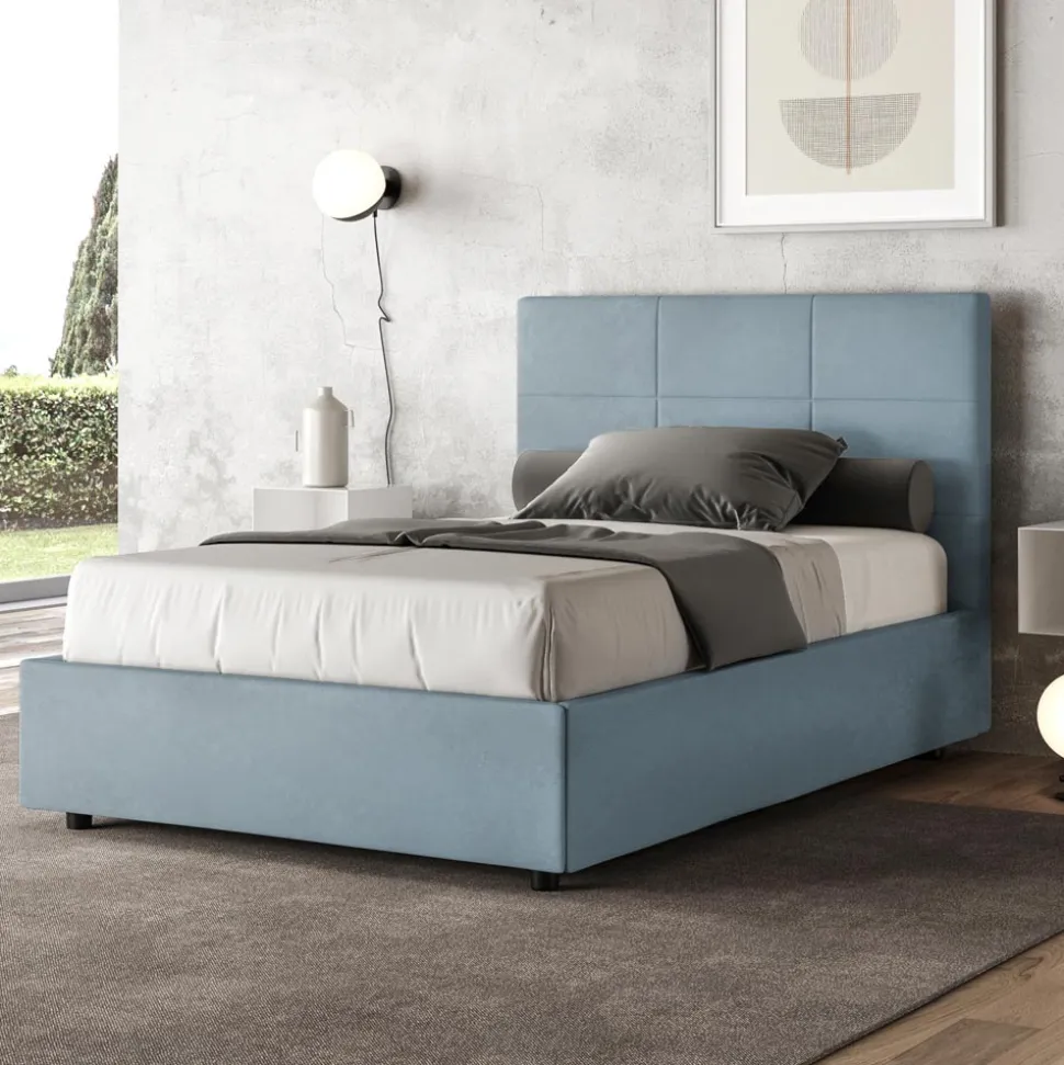 Letto 140x200 cm con Testata a Rettangoli in Microfibra Made in Italy - Brina