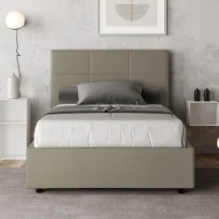 Letto 140x200 cm con Testata a Rettangoli in Similpelle Made in Italy - Brina
