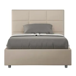 Letto 140x200 cm con Testata a Rettangoli in Similpelle Made in Italy - Brina
