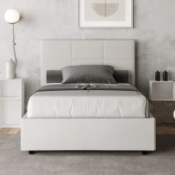 Letto 140x200 cm con Testata a Rettangoli in Similpelle Made in Italy - Brina