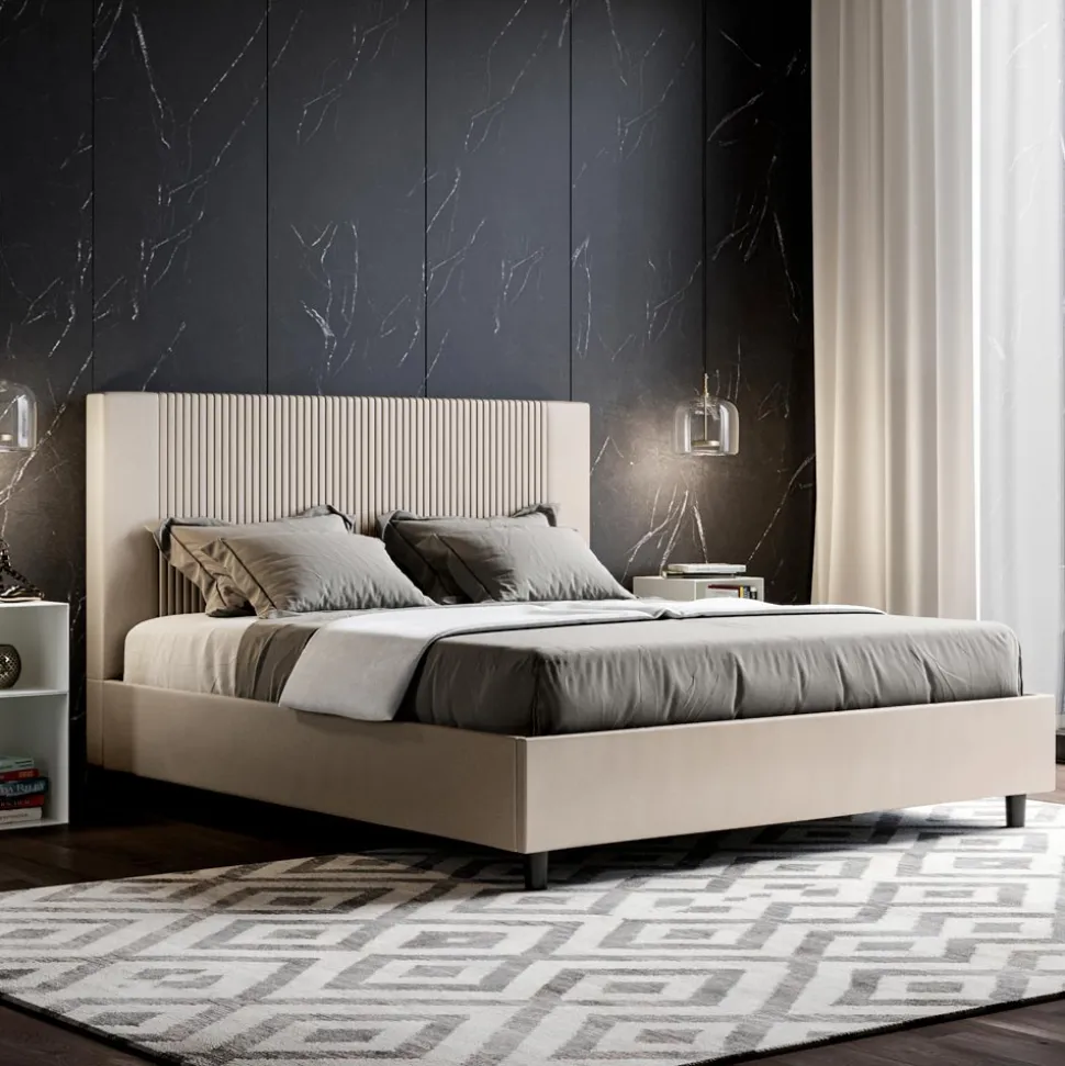 Letto 160x200 cm con Testata Decorata con Linee Verticali Made in Italy - Pattini
