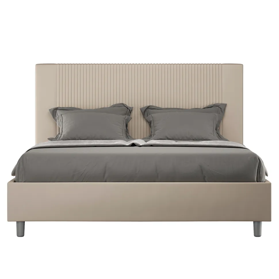 Letto 160x200 cm con Testata Decorata con Linee Verticali Made in Italy - Pattini