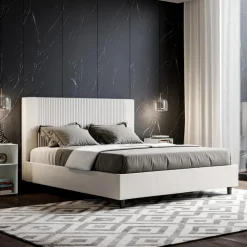 Letto 160x200 cm con Testata Decorata con Linee Verticali Made in Italy - Pattini