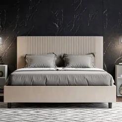 Letto 160x200 cm con Testata Decorata con Linee Verticali Made in Italy - Pattini