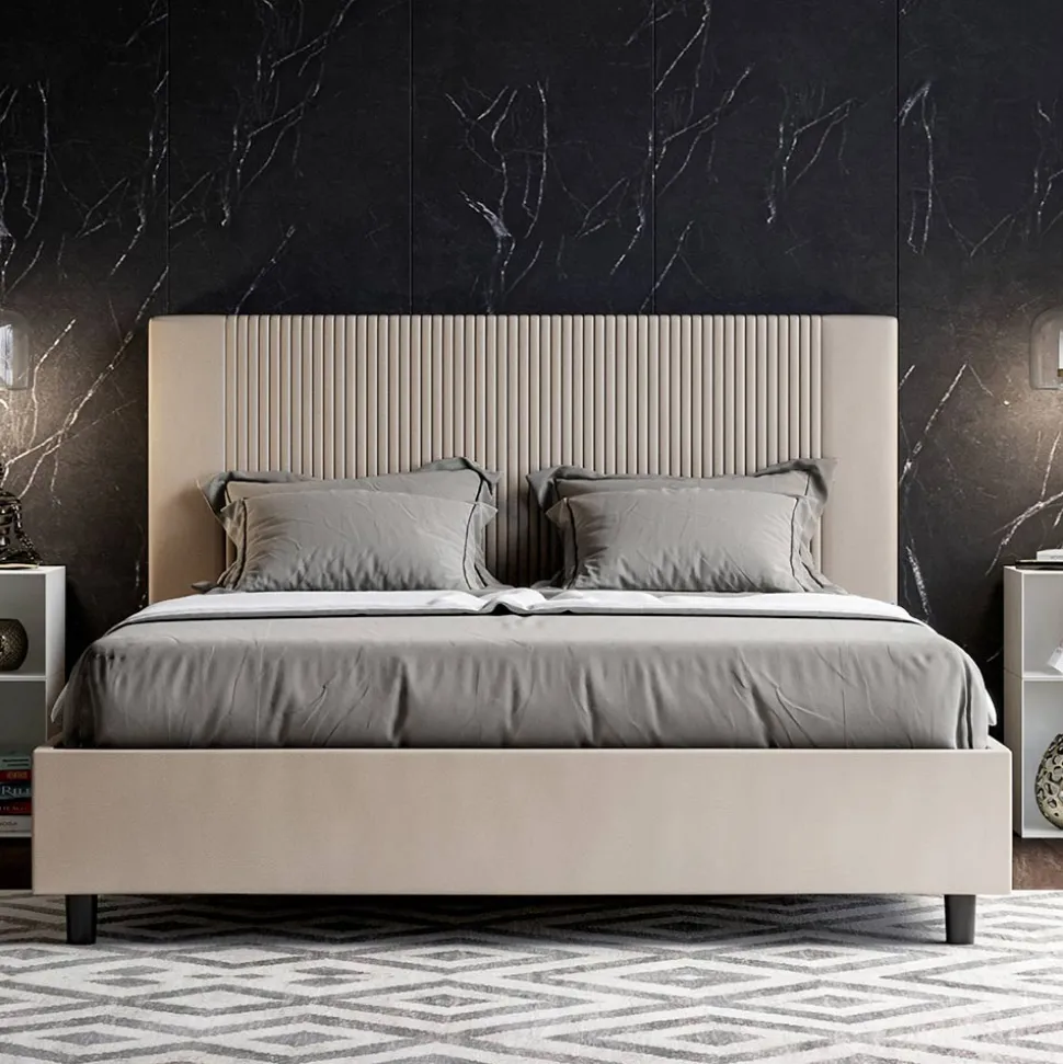Letto 160x200 cm con Testata Decorata con Linee Verticali Made in Italy - Pattini