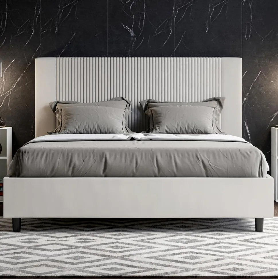 Letto 160x200 cm con Testata Decorata con Linee Verticali Made in Italy - Pattini
